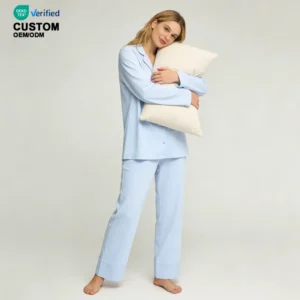 QinQin New Arrival Elegant Soft Women's Long Sleeve Pants Pajamas Set Breathable Modal Printed Front Logo Elastic Waist V-neck