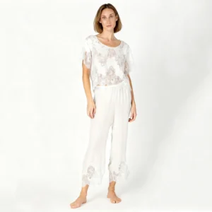 QinQin High Quality Elegant Fashionable Women's Short-sleeve Pants Pajamas Sets Front Lyocell Fabric Lightweight for Home Use