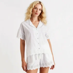QinQin Fashion Elegant New Design Comfortable Women's Short-sleeve Lyocell Shorts Pajamas Loungewear Sets Home Lace Detail Front