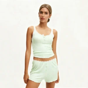 QinQin Women's Elegant Trendy Casual Stylish Breathable Customizable Comfortable Elastic Waist Sleeveless Top Shorts Pajamas