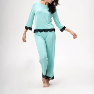 QinQin New Arrival Autumn/Spring Elegant Comfortable Casual Long Sleeves Round Neck Women Pajamas Set Sleepwear with Front Logo