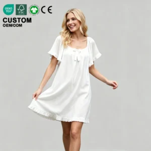Nightdress Women Custom Soft Breathable Lyocell Batiste Women's Nightgown Sustainable Ruffle Sleeve Sleep Dress Loungewear