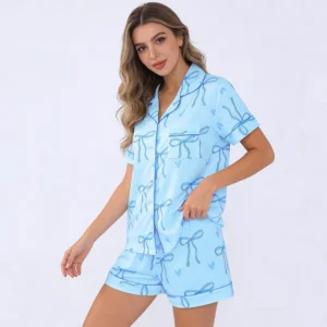 Wholesale Custom Summer Bamboo Fabric Short Sleeves Women Pajamas Set Casual Comfortable Women's Sleepwear Set