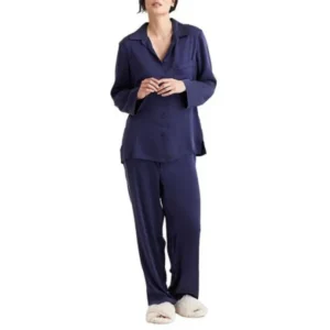 QinQin Elegant Enchanting Breathable Smooth Women's Long-sleeve V-neck Elastic Waist Pants Pajamas Sets Comfortable Silk Soft