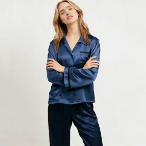 QinQin Wholesale Elegant Fashionable Women's Long-sleeve V-neck Elastic Waist Pajamas Sets Breathable Smooth Sleepwear