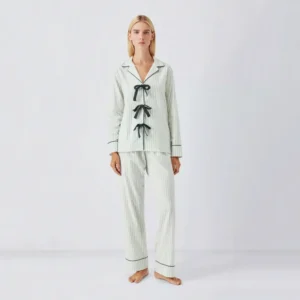 QinQin High Quality Enchanting Trendy Comfortable Elegant Women's Long-sleeve Pants Pajamas Set Bow Design Casual Cozy