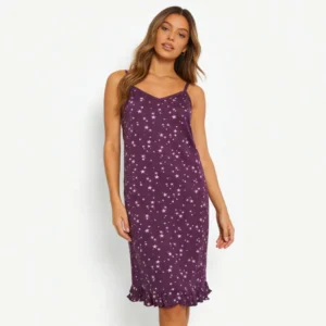 QinQin Elegant Front Star Printing Soft Lightweight Women's Chemise One-piece Nightgown Cozy Comfortable Nightwear