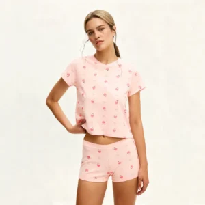QinQin Trendy Casual Stylish Spring Summer Breathable Women's Comfortable Short-sleeve Shorts Elastic Waist Sleepwear Pyjamas