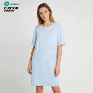 QinQin Women's Breathable Bamboo One Piece Nightgown Custom Printing Sleepwear Short Sleeve Pajamas Loungewear Women Night Dress
