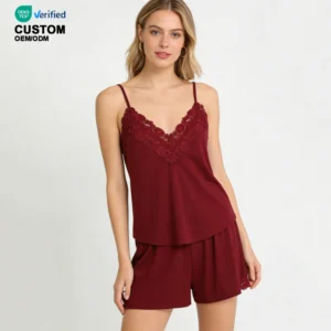 QinQin Women's Elegant Two-Piece Loungewear Set Customizable Front Lace Camisole Top Shorts Pajamas Casual Nightwear Wholesale