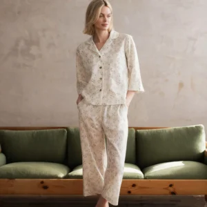 QinQin Elegant Floral Printed High Quality Comfortable Breathable Women's Long Sleeve Pants Pajamas Set Casual Cozy Fabric