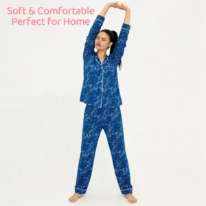 QinQin Elegant Soft Comfortable Women's Loungewear Sets Starry-Night Print Long-Sleeve Pants Pajamas Sets Casual Home Wear