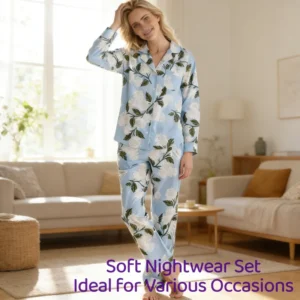 QinQin Women's Custom Logo Elegant Winter Two-Piece Pajama Set Long Sleeve Soft Bamboo Fabric
