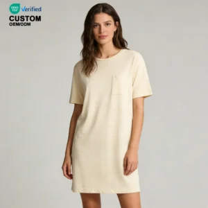 QinQin Women Short Sleeve Elegant Front Custom Printed Breathable Bamboo One Piece Pajamas Loungewear Nightgown Sleepwear