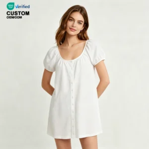 QinQin Stylish Women's Breathable Seersucker Short Sleeve Night Dress Solid One Piece Nightgown Women Skin-friendly Sleepwear