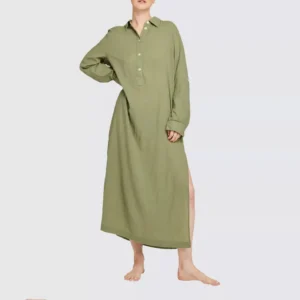 QinQin Elegant Casual Super Soft Comfortable Women's Long-sleeve Night Dress Pajamas High Quality Cotton Breathable Home Front