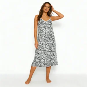 QinQin Women's Elegant Leopard Print Front Custom Printed Summer Home Wearing One-piece Nightgown Loungewear