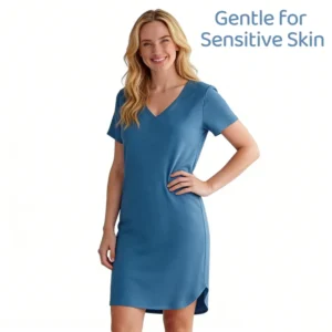 QinQin Women's Elegant Breathable Bamboo Knee Short Sleeve Night Dress Summer Solid Nightwear Custom Logo One Piece Nightshirt