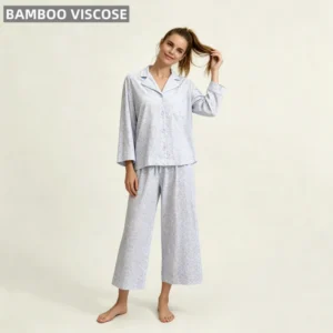 Women's Bamboo Pajamas Set Plus Size Elastic Waist V-neck Full Length Casual Comfortable Nightwear Lounge Sleepwear