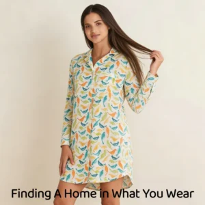 QinQin Breathable Bamboo One Piece Nightgown Classic Printing Sleepwear Women Night Dress Women Long Sleeve Pajamas Loungewear
