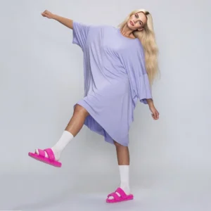 QinQin Plus Size Lyocell Women's Custom Pajamas Summer Casual Bamboo Knitted Breathable Neck Full Length Sleep Tee Loose Short