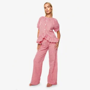 QinQin Elegant Summer Autumn Spring Lightweight Elastic Waist Front Women's Loungewear Sets Breathable Short Sleeve Nightwear