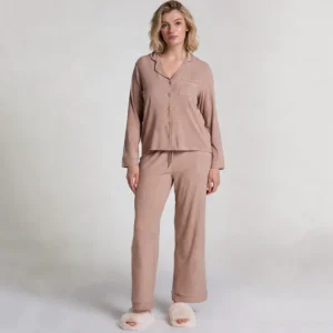QinQin Elegant Spring/Autumn Soft Breathable Long Sleeve V-neck Lyocell Women's Pajamas Set Front Logo Customizable Color