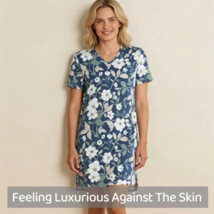 QinQin Women's Nightshirt Pajama Custom Printing Stretchy Loungewear One Piece Short Sleeve Lightweight Nightgown for Summer