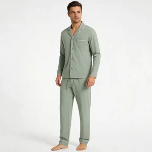 QinQin Custom Men's Loungewear Set Plaid Comfortable Long Sleeve With Piping Bamboo Sleepwear Casual Pajamas for Men