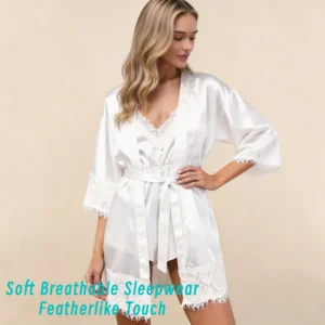 QinQin Women's Two-Piece Elegant Summer Sleepwear Pajamas Set with Short Robe and Lace Design Breathable & Soft
