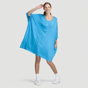 QinQin Wholesale Women's Comfortable Breathable Knitted Sleepwear Short Sleeve Nightgown Pockets Bamboo Oversized Front Pajamas
