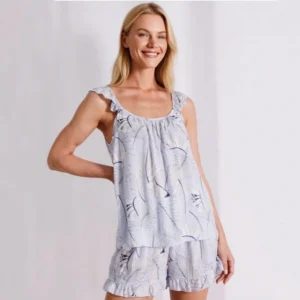 QinQin Summer Custom Front Print Elegant Women's Comfortable Elastic Waist Sleepwear Pajamas Sets Breathable Fabric Home