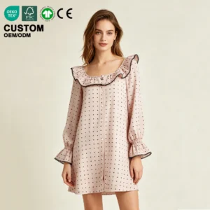Modal Nightie Women Polka Dot Ruffle Sleep Dress Long Sleeve Button Down Nightgown Coquette Aesthetic Loungewear for Summer