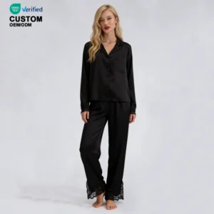 QinQin Fashionable Casual Women's Long Sleeve Pajama Set Flattering Lightweight Two Pieces Nightwear With Lace Winter Loungewear