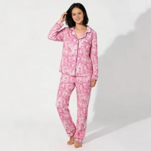 QinQin New Arrival Puppy Printing Flattering Comfortable Women's Long Pajamas Sets Two-pieces Nightwear Set for Winter Cozy Soft