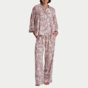QinQin High Quality Women's Comfortable Casual Turn-down Collar Long-sleeve Breathable Elastic Waist Pants Pajama Set Winter