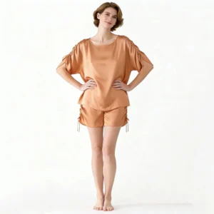 QinQin Wholesale Elegant Fashionable Solid Lightweight Breathable Comfortable Women's Short-sleeve Shorts Pajamas Sets Tie