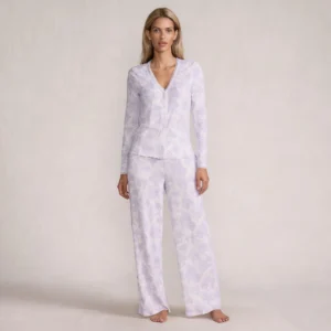 QinQin Elegant Floral Printing Front Super Soft Breathable Comfortable Classic Women's Long-sleeve Pants Pajamas Home Sleepwear