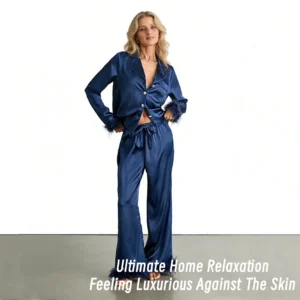 QinQin Women's Elegant Two-Piece Loungewear Pajamas Set Soft Breathable Long Sleeve Pants