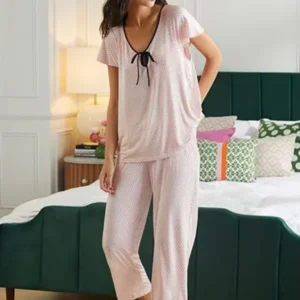 QinQin Elegant Fashionable Casual Lightweight Breathable Women's Short-sleeve Elastic Waist Pajamas Sets Comfortable Nightwear