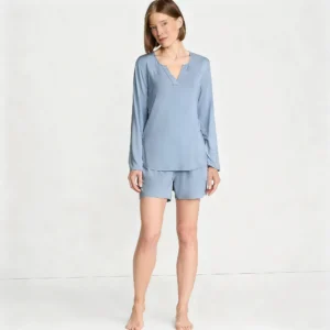 QinQin Top Sale Elegant Comfortable Breathable Soft Classic Women's Long-sleeve and Shorts Pajamas Sets Sleepwear for Home Front