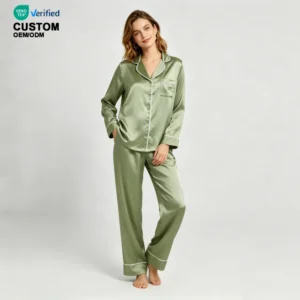 QinQin High-quality Women's Elegant Breathable Soft Touch Two-Piece Loungewear Set Front Long Sleeve Pants Pajamas Nightwear