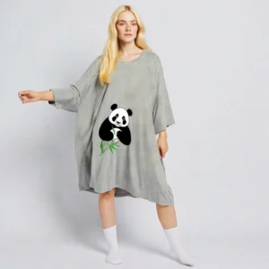 QinQin Oversized Women's Summer Sleepwear Custom Printed Cooling Short Nightgown Front Lyocell Family Sleep T-shirt One Size