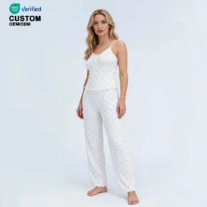 QinQin Women's Comfortable Elegant Elastic Waist Camisole Top Pants Pajamas Set Two-Piece Sleepwear V-neck Casual Loungewear Set