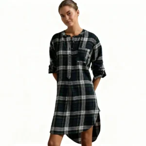 QinQin Elegant Stylish Fashion Comfortable Women's Nightwear Dress Lightweight Trendy Casual Long Sleeves Front Logo Lyocell