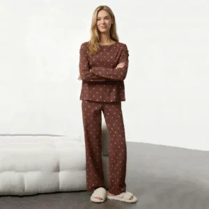 QinQin Women's Elegant Casual Long-Sleeve Full-Length Pants Pajama Set Elastic Waist Soft Breathable Fabric Front Summer Autumn