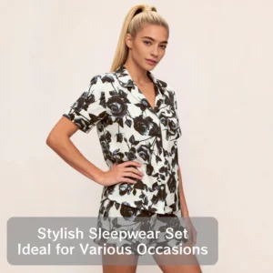 QinQin Women's Elegant Breathable Soft Bamboo Loungewear Set Casual Short Sleeve Pajamas with Front Logo