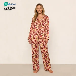 QinQin Women's Custom Printing Two-Piece Elegant Casual Breathable Pajamas Sets with Long Sleeve Loungewear