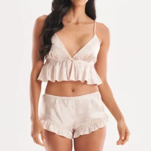 QinQin Suave Lightweight Elegant Fashionable Spring Nightwear Camisole Shorts Set Ladies Sexy Summer Sleepwear Front Logo