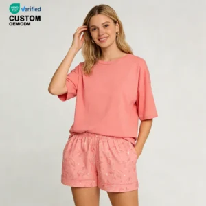 QinQin Hot Sale Women's Round Neck Two Pieces Pajamas Sets Casual Breathable Sleepwear Set OEM Service PJ Set Summer Loungewear